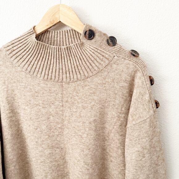 ANTHROPOLOGIE | Tan Oatmeal Mock Neck Margarita Tunic Sweater Long | Size XL - Picture 3 of 8